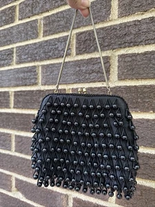 50’s Vintage Beaded Purse Evening Bag Clutch Black High Quality Hong Kong - Picture 1 of 11