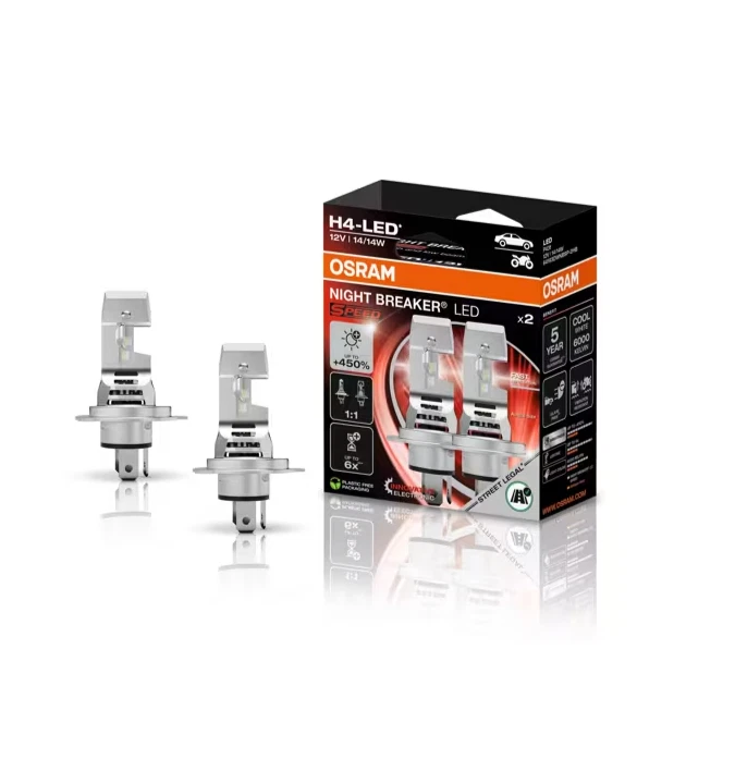 2 Lampade LED Omologate OSRAM per Auto e Moto H4 / H7 Night Breaker Speed +450 - Image 1 of 1
