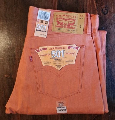 Levi's 501 Jeans Shrink To Fit Orange Straight Leg Button Fly Mens 33 x 30 NWT - Image 1 of 4