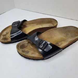 Womens Birkenstock Madrid Sandals Size 38 US 7-7.5 Black Leather Buckle Slip-On - Picture 1 of 10
