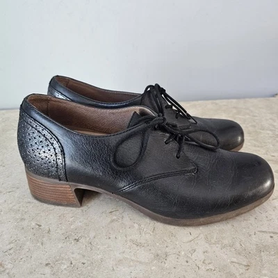 Oxford Dansko Louise para mujer talla 8,5-9 EU 39 tacón bloque cuero negro con cordones  Foto 1 de 4