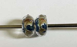 Authentic trollbeads ooak unique glass bead Goldfish 🐟 One Pair 🐠 Rare Retired - Picture 1 of 5