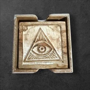 Rustic Wooden Eye of Providence Coaster Set – Hand-Carved Symbolic Drink Coaster - Picture 1 of 8