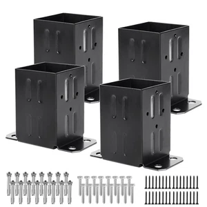 Set of 4 Rust-Resistant 13GA Steel 4x4 Fence Post Anchor Bases - Easy Install - Picture 1 of 9