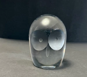 Vintage Hand Blown Crystal Clear Glass OWL Paperweight Figurine Decor Signed - Picture 1 of 6