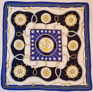 SCHAL VINTAGE AUTHENTISCH ITALIEN NAUTISCHE KUNST SEILE ANKER BLAU GELB 34" QUADRATISCH - Bild 1 von 4