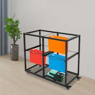 2 Tiers Black 4-drawer Rolling Storage Cart Mobile File Cabinet Office Organizer - Image 1 of 4