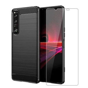 Carbon Case for Sony Xperia 1 IV Phone Cover and Glass Screen Protector - Picture 1 of 5