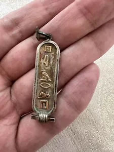 Vintage Sterling Silver Egyptian Hieroglyphics Symbols Tablet Pendant Charm - Picture 1 of 11