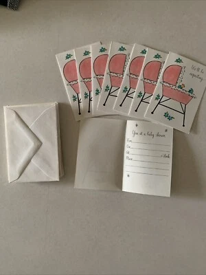 Vintage Hallmark Baby Shower Invitations With Envelopes Set Of 8 White/pink CUTE - Image 1 of 4