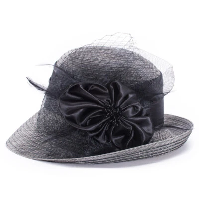 Organza Ribbon Womens Vintage Style Cloche Church Kentucky Derby Bridal Hat A583 - Image 1 of 4