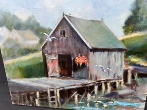 Bryan Eigenart Gemälde Öl auf Leinwand Boot Haus - Bild 1 von 7