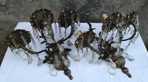 APPLIQUE IN BRONZO E CRISTALLO A TRE BRACCI '900 BRONZE AND CRYSTAL WALL LAMPS - Imagen 1 de 21
