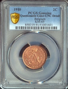 Bélgica 1910 2 centavos 2C graduación profesional unc detalles rojo - Imagen 1 de 2