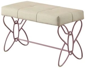 32" White and Purple Upholstered Faux Leather Bench - Picture 1 of 5
