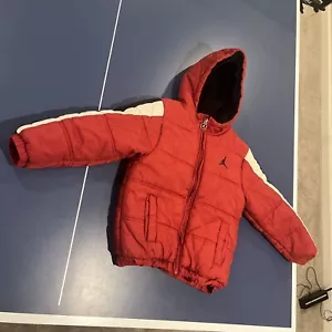 Jordan Puffer Jacket Youth Boys Small Red Full Zip Hooded Fleece Lined Size 7 - Picture 1 of 21