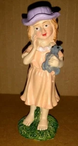 Resin statue of young girl with hat holding teddy bear NEW - Picture 1 of 2