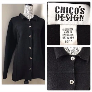 Chico’s Design 100% Lana Nero Giacca Bottoni 3 XL Vintage Chico Bottoni Argento - Foto 1 di 7