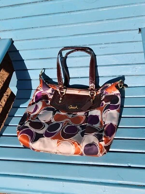 Coach Ashley F20033 Signature Scarf Print Multicolor Patent Leather Handbag - Image 1 of 4
