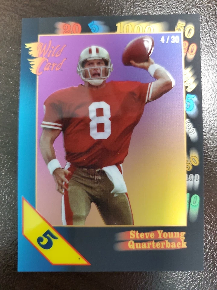 2021 Wild Card Steve Young 30th 5 STRIPE METALIZED EMBOSSED NSCC EXCLUSIVE 4/30 - Image 1 of 2