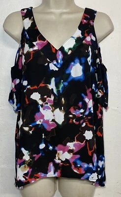 Blusa 1.State XS Negra Rosa Manga Corta Hombro Frío Cuello en V Top Foto 1 de 4