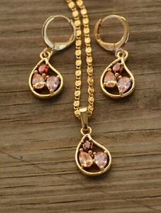18K Gold Multicolor Teardrop Zircon AAA Designer Women Brass Set - Picture 1 of 6