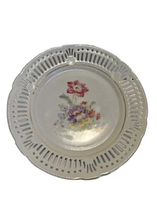 Plato Schrvazenhammer Bavara Alemania U S Zona 5 Vintage Floral Con Borde Enrejado - Imagen 1 de 8