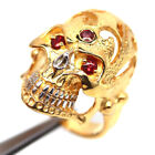 Gemstone Unheated Red Garnet Skull Two Tone Jewelry Ring 925 Silver Size 7.75