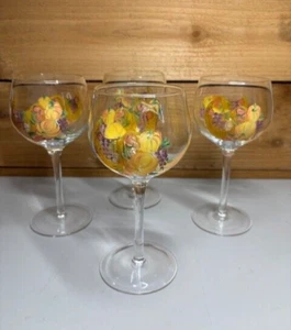 WINE GLASSES Hand Painted Pumpkins Grapes Stemware Autumn Thanksgiving Lot of 4 - Picture 1 of 7