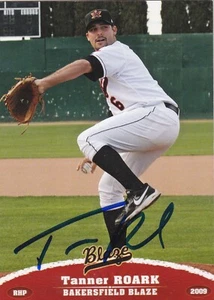 TANNER ROARK BAKERSFIELD BLAZE SIGNED CARD REDS NATIONALS A'S TORONTO BLUE JAYS - Picture 1 of 1