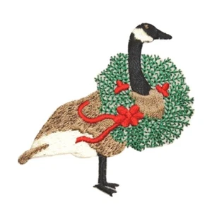 ID 8080 Festive Goose With Wreath Patch Holiday Embroidered Iron On Applique - Picture 1 of 3