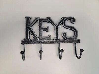 Porta llaves de montaje en pared de aspecto vintage de hierro fundido con 4 ganchos de metal "LLAVES" 7,5”x6” Foto 1 de 4