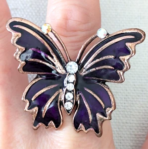 Butterfly Knuckle Ring Purple Enamel Bold Goth Insect Nature Jewelry 7.5 - 10.5 - Picture 1 of 5