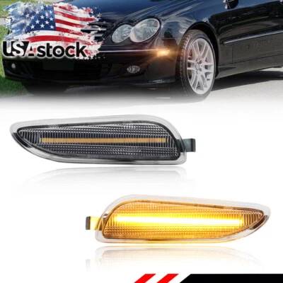 2X Clear Lens Amber LED Front Side Marker Lights For 2003-2009 W209 Mercedes CLK - Image 1 of 4