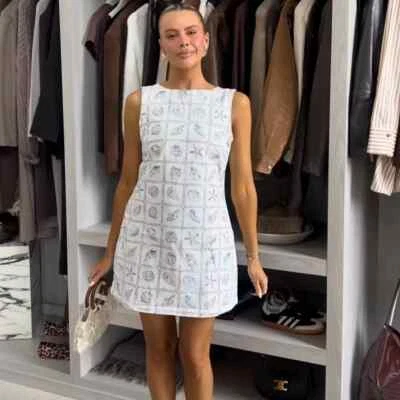 NWT H&M Open-back Cotton Short Dress Cream/Seashells 1270336006 Sizes XS, S, M - Image 1 of 4