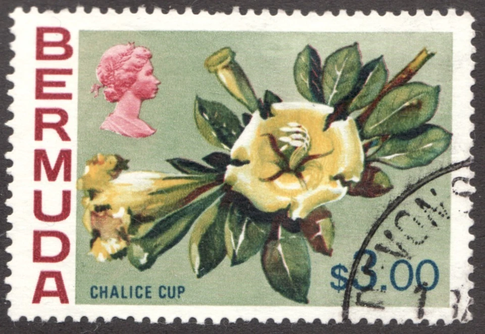 1970 年百慕大 Sc #328 - $3.00 Chalice 杯(花)- 二手邮票 Cv $15 — 第 1/1 张图片