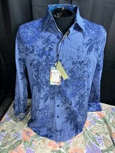 Robert Graham Classic Fit ROWE blau kariertes Freizeithemd mit Blumenmuster - Gr. L - Neu mit Etikett - Bild 1 von 4