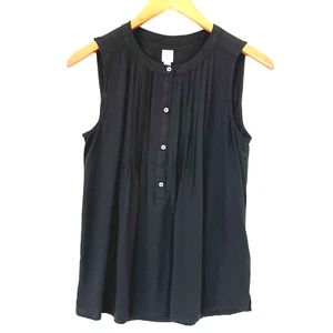 Gap Top Women XS Black Sleeveless Popover Shirt Pintuck Button Office Casual New - Picture 1 of 12