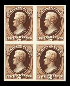 US #146P3; 2¢ red brown BANK NOTE ISSUE PLATE PROOF BLOCK OF 4 ON INDIA, NGAI - Picture 1 of 2