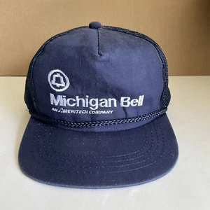 Vintage Michigan Bell Mesh blau SnapBack Trucker Mütze Seil Ameritech Company - Bild 1 von 9