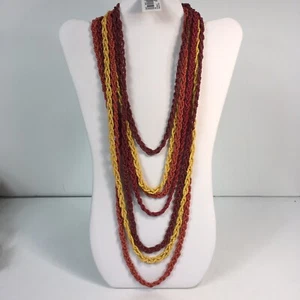 Fall Color Necklace Beaded Braided Multi-Strand Boho Artsy - Picture 1 of 3