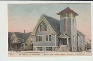 POSTCARD METHODIST EPISCOPAL CHRUCH & PARSONAGE GLADSTONE MICHIGAN - Picture 1 of 2