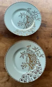 Pair Of 222 Fifth Peacock Garden 8 1/2” Salad Plates Turquoise And Gold - Picture 1 of 5