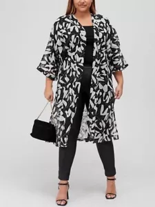 V by Very Curve Print Longline Kimono Shirt - Mono UK 16 RRP £30 - Picture 1 of 12