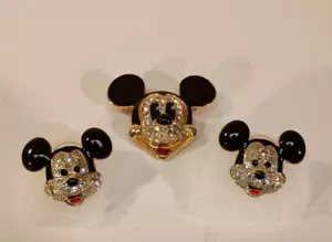 Spilla e orecchini NAPIER Disney vintage cristallo smaltato testa di Topolino. - Foto 1 di 8