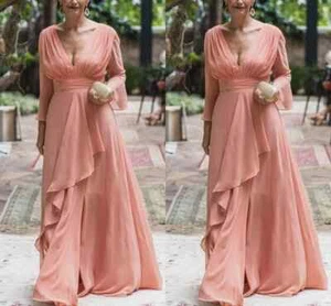 Chiffon Mother of the Bride Dresses V Neck A-Line Formal Evening Gowns Plus Size - Picture 1 of 9