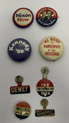 LOTE de 8 botones políticos prendedores de EE. UU. Roosevelt, Nixon, Johnson, Eisenhower Foto 1 de 4