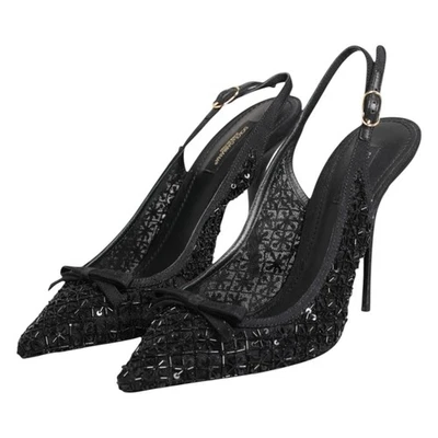 DOLCE & GABBANA Shoes Black Tulle Ricamo Heels Slingbacks EU39 / US8.5 1500usd - Image 1 of 4