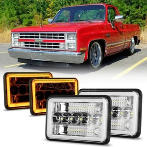 4PCS For Chevy C10 Pickup Truck 1980-1986 4x6" LED Headlights Turn Halo DRL Kit - Bild 1 von 7