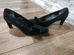 Y2K Vintage J.Renee Damen-Pumps schwarz Wildleder Fellbommel spitz zulaufend Größe 7,5M - Bild 1 von 8
